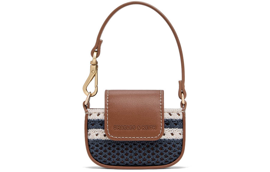 CHARLES&KEITH PU, Textile Mixture Earphone Case Mini Women's Multicolor Dark Blue & White & Brown
