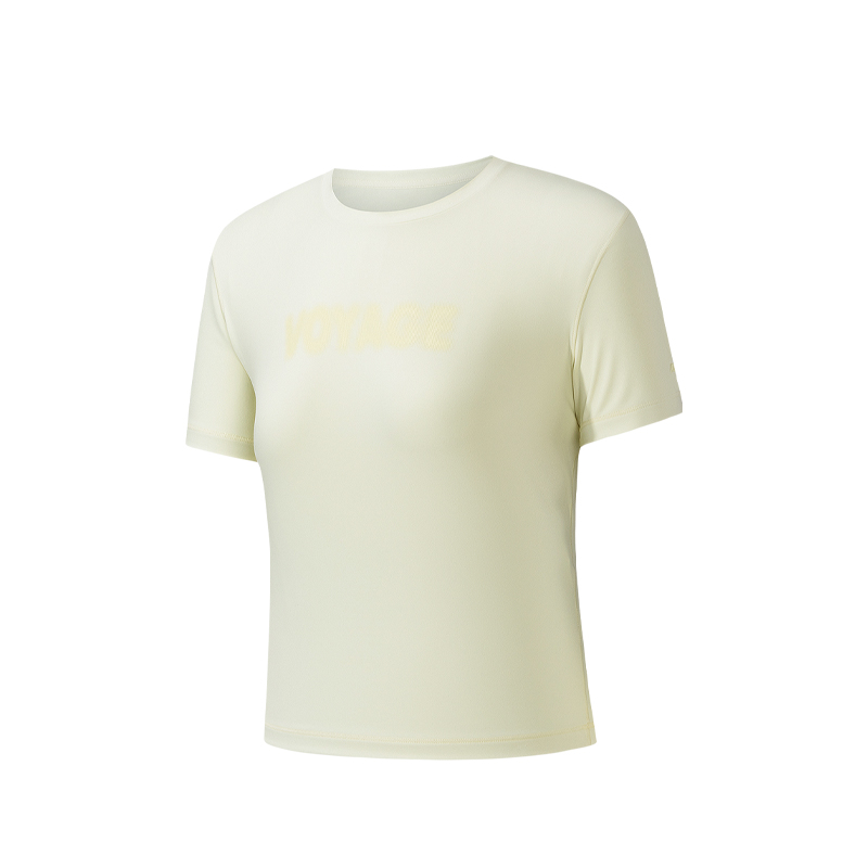 ANTA T Shirts Women's Palm Leaf Fan Yellow Crew Neck Moderate Straight Fit