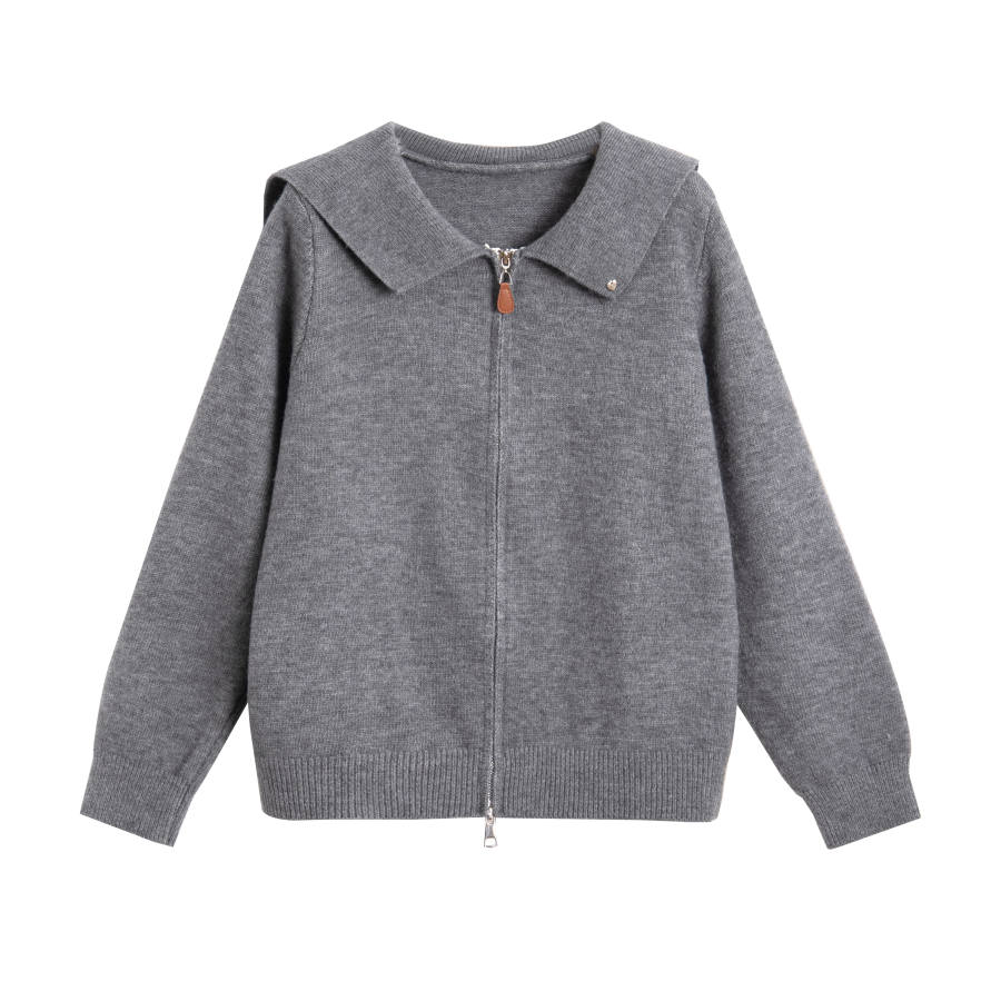 Tonlion Knitwear Women's Medium Heather Gray Lapel Moderate Cardigan