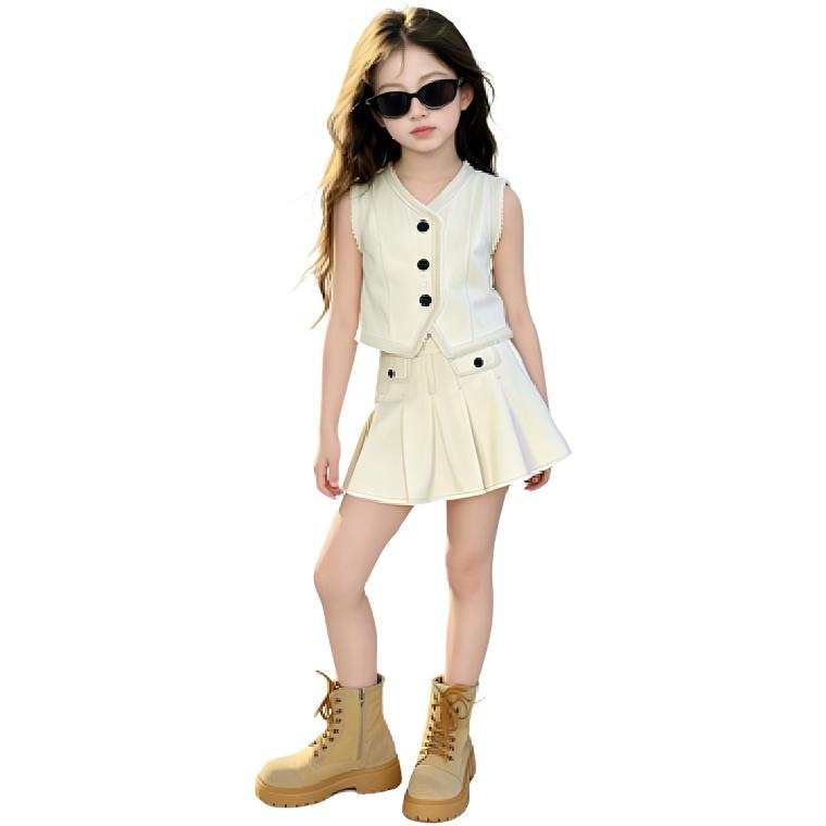 TNTX Kids Two Piece Skirt Sets V Neck Moderate Short Non Stretch