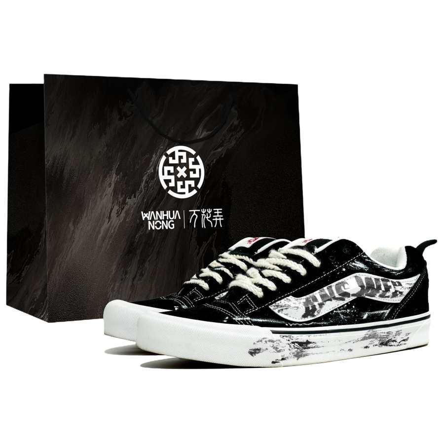 Vans Knu Skool Wan Hua Nong, Black White Report, Shopping Bag Abrasion Resistant Low top Skateboard Shoes Men's Black