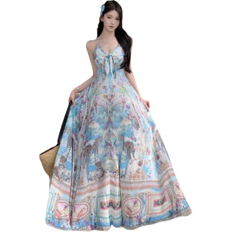 JBBCN JBBCN Slip Dresses Women's Multicolor V Neck Thin Long