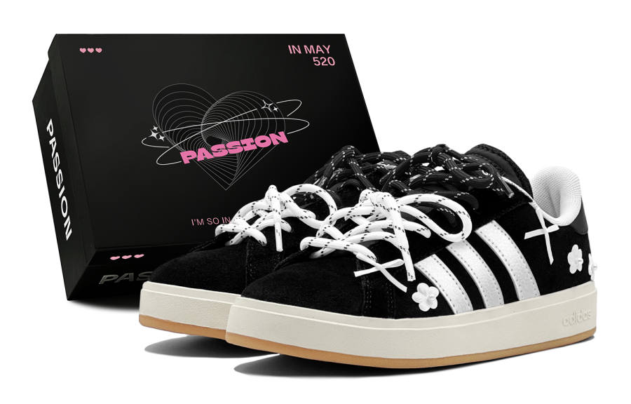 Adidas Adidas Grand Court Base 00s Romantic Treat, Ink White Flower Charm, Small Flower Bud, Graffiti, Sweet And Versatile