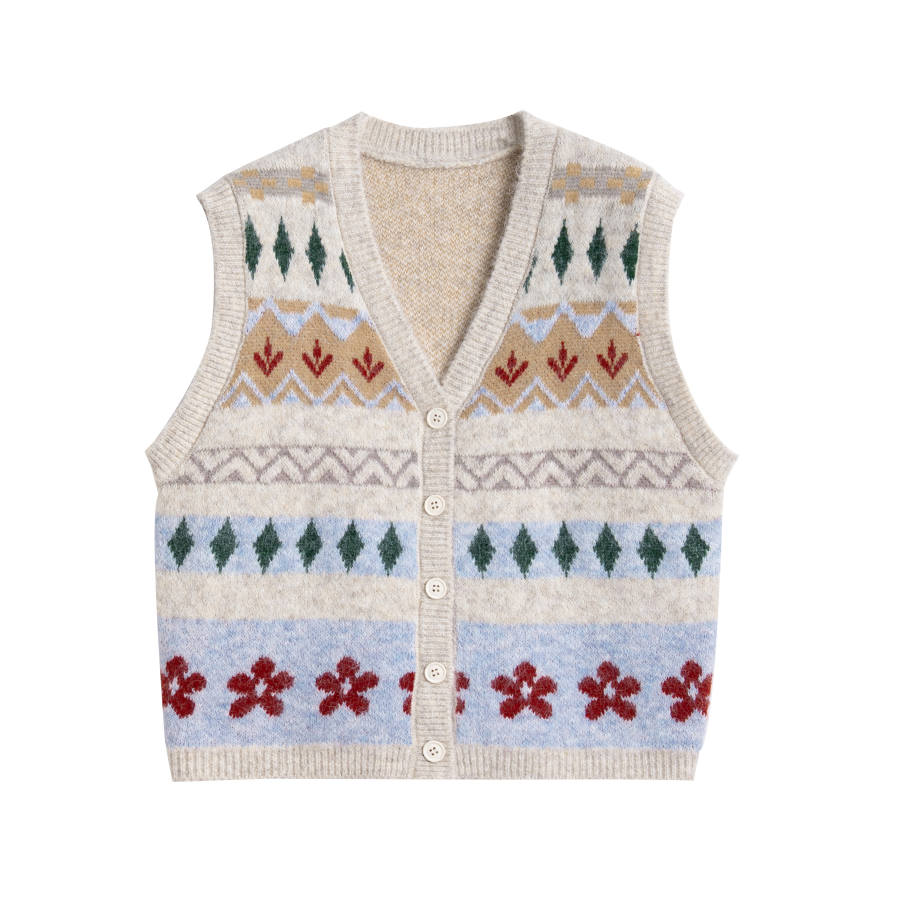 Tonlion Knitwear Women's Beige Apricot V Neck Moderate Cardigan