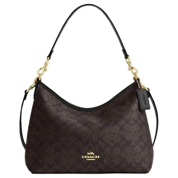 COACH Laurel Coated Canvas With Smooth Leather Shoulder Bag Large Women's Black Walnut