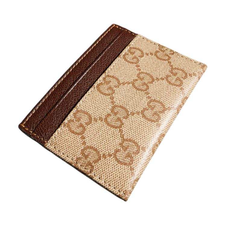 GUCCI Coated Canvas Card Holder Unisex Sand & Brown