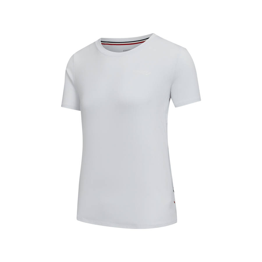 Saucony T Shirts Women's Pearl White Crew Neck Moderate