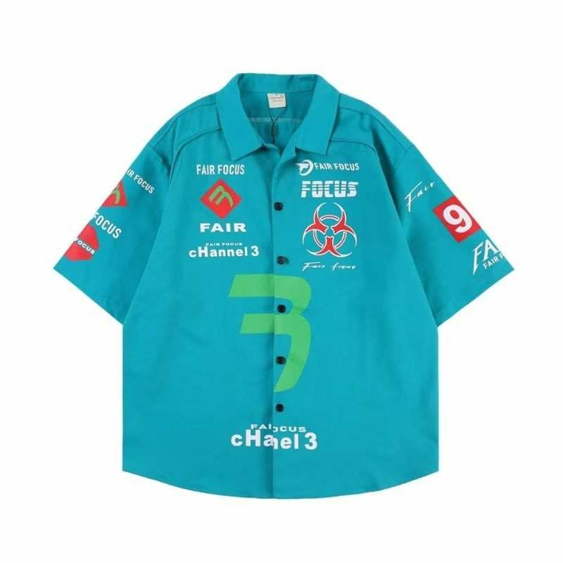 Lnga Landgre Shirts Men's Light Blue Lapel Thin Workwear
