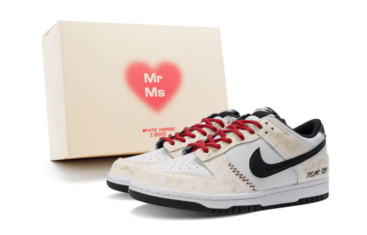 Nike Nike Dunk Leather Low top Kids' Skateboarding Shoes Black Beige Teenagers