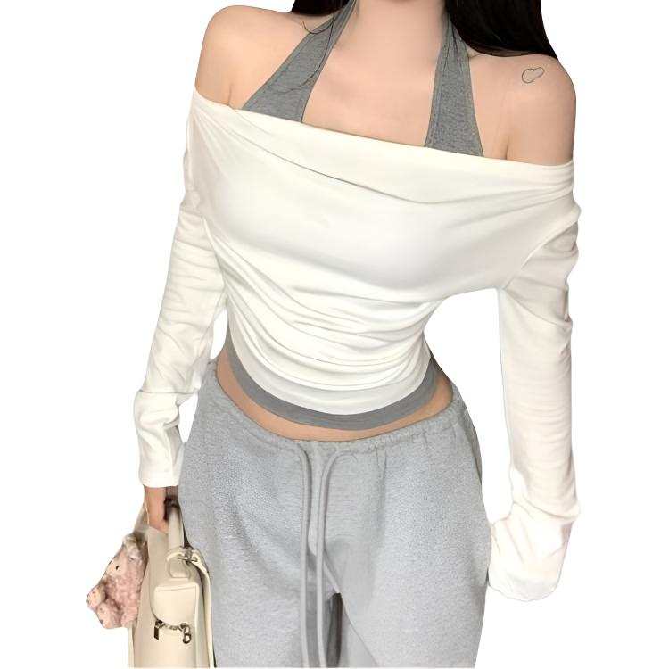 JBBCN T Shirts Women's Boat Neck Thin Mock Two Piece