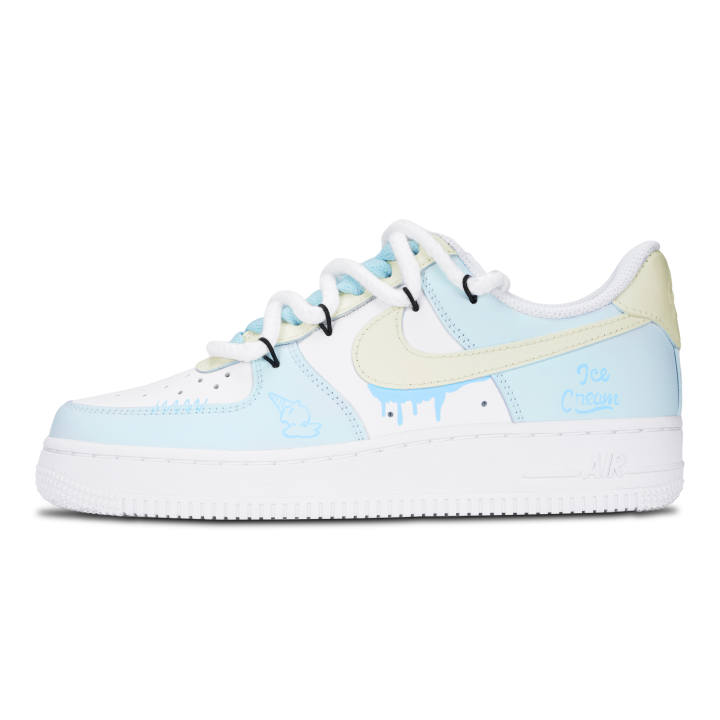 Nike Nike Air Force 1 Air Force 1, Blue Yellow Sweet Rhythm Leather Slip Resistant Abrasion Resistant Low top