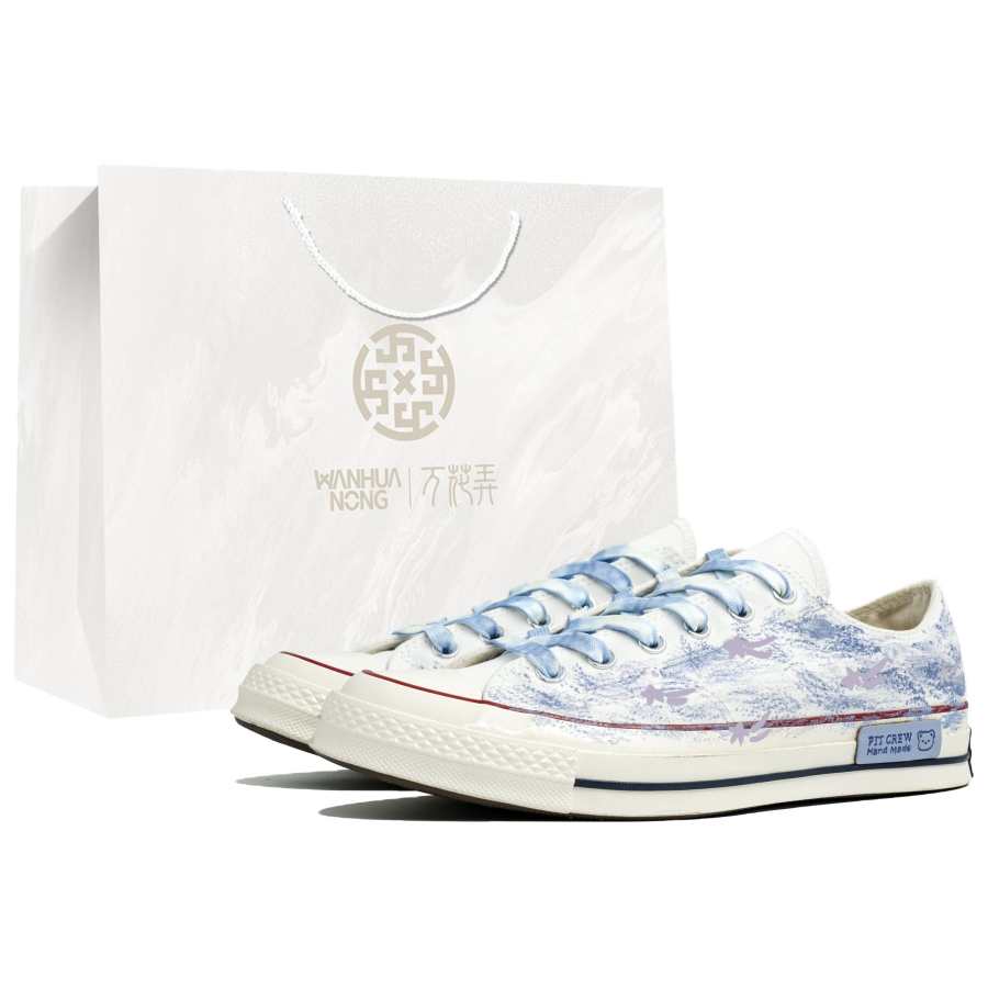 Converse Chuck 70 Wan Hua Nong, Blue Mood, Shopping Bag Abrasion Resistant Low top Canvas Shoes Unisex White Blue