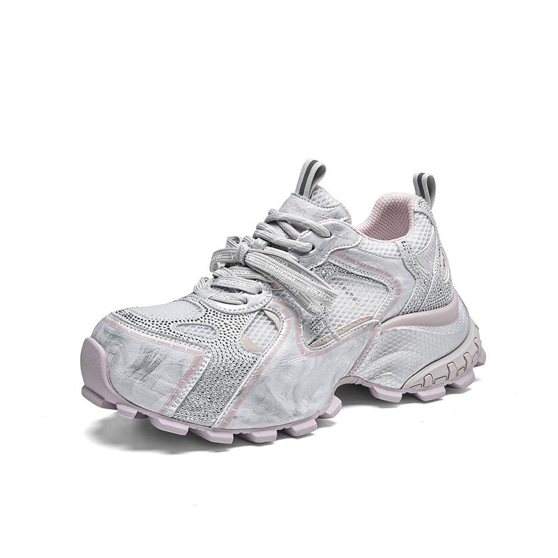 YEARCON Rhinestone Design Platform Height Increasing 5CM Platform Shoes Breathable Mesh Fashion Trend Casual Shoes