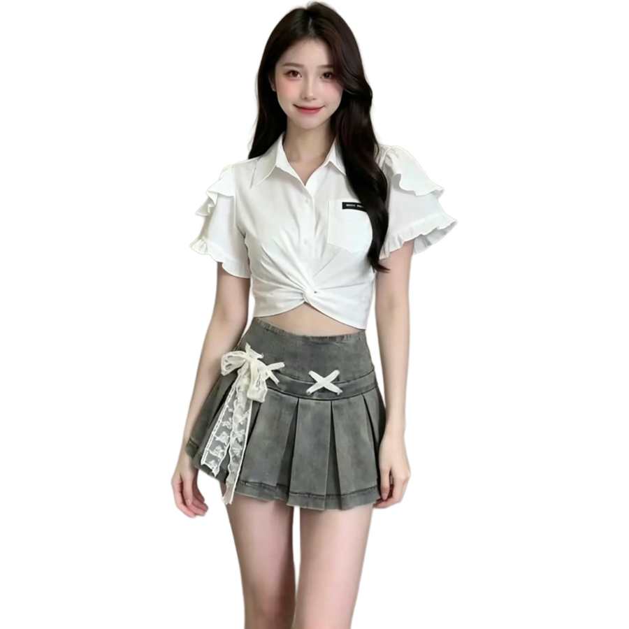 Cotton Gene Two Piece Skirt Sets Women's Polo Collar Thin Short