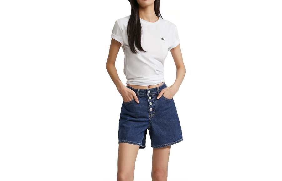 Calvin Klein T Shirts Women's Moon White Light Crew Neck Moderate Other