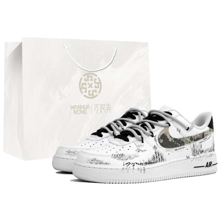 Nike Nike Air Force 1 Kaleidoscope, Mist Note, Shopping Bag Abrasion Resistant Low top Skateboard Shoes Men's Black White