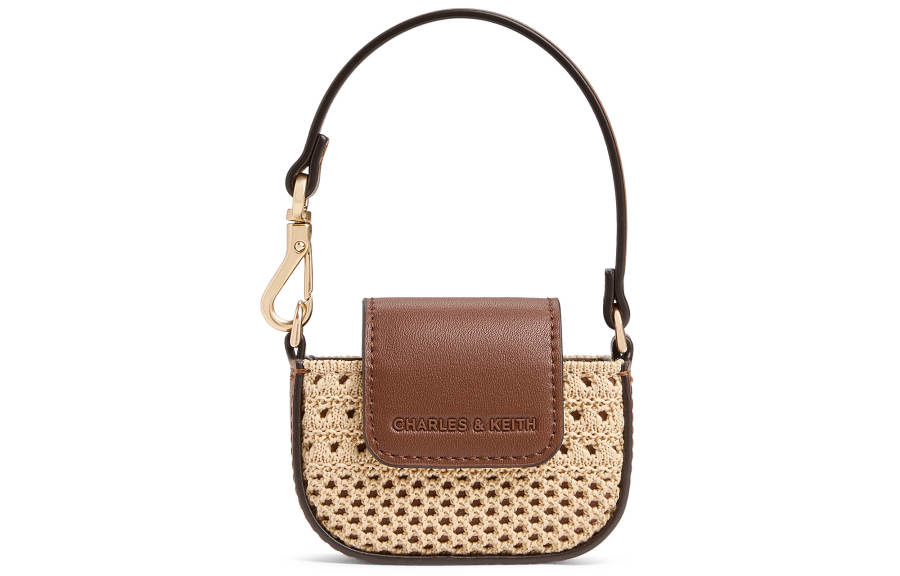 CHARLES&KEITH PU, Textile Mixture Handbag Mini Women's Beige & Brown
