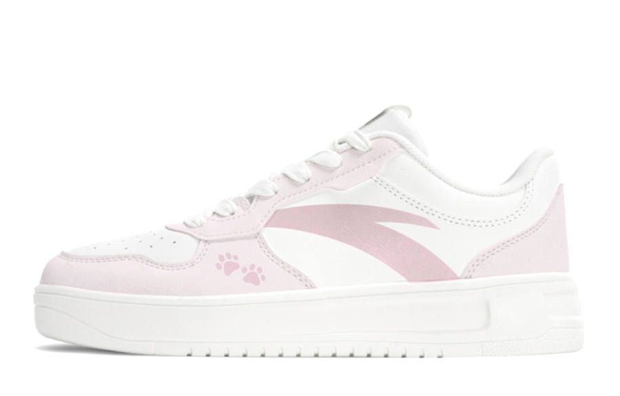Anta Easy Pink Meow, Pink Paw Abrasion Resistant Lightweight Low top Skateboard Shoes Women's Pink White