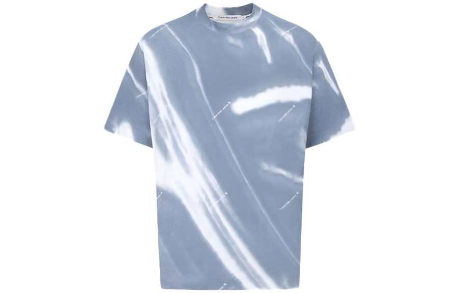 Calvin Klein T Shirts Men's Blue White Mixed Color Crew Neck Moderate Straight Fit
