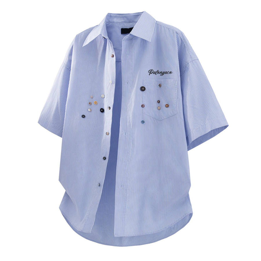 PAL ONGACO Shirts Unisex Blue Lapel Moderate