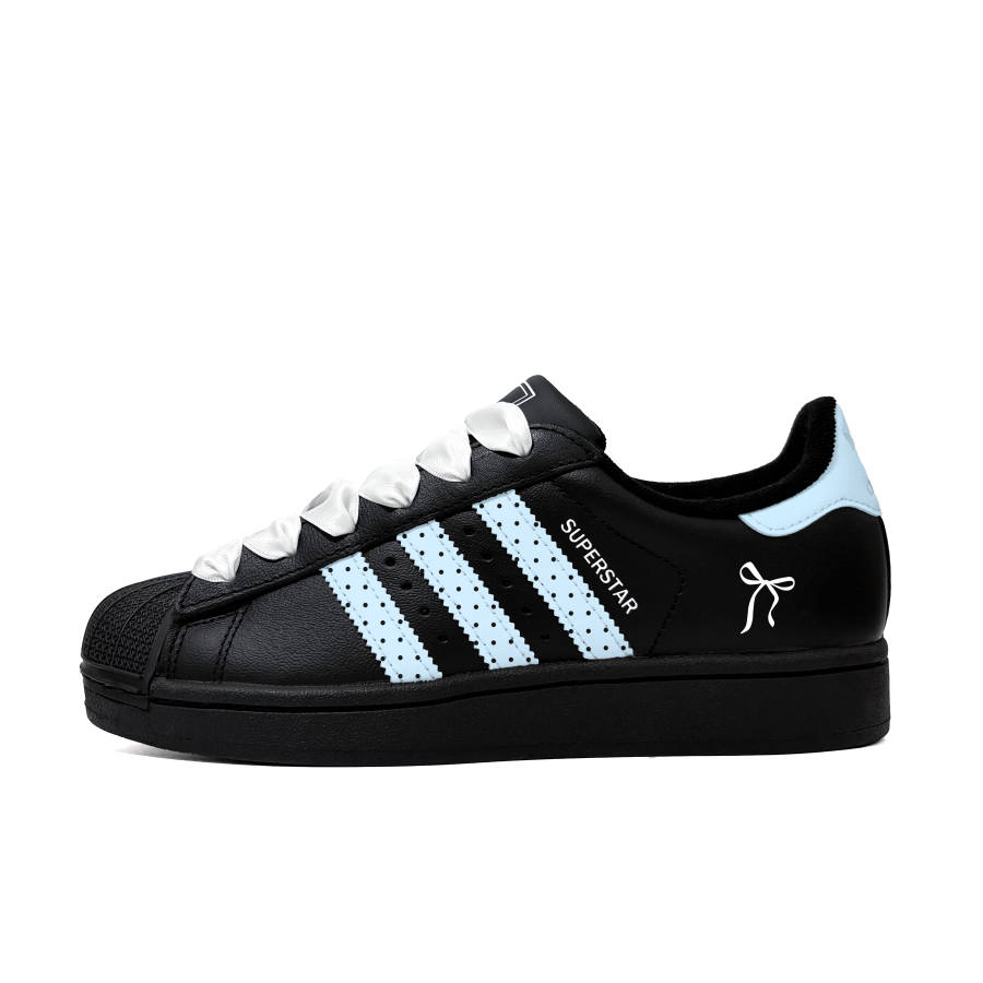 Adidas Originals Superstar 2 Ice Blue Polka Dots Leather Low top Kids' Skateboarding Shoes Black Teenagers