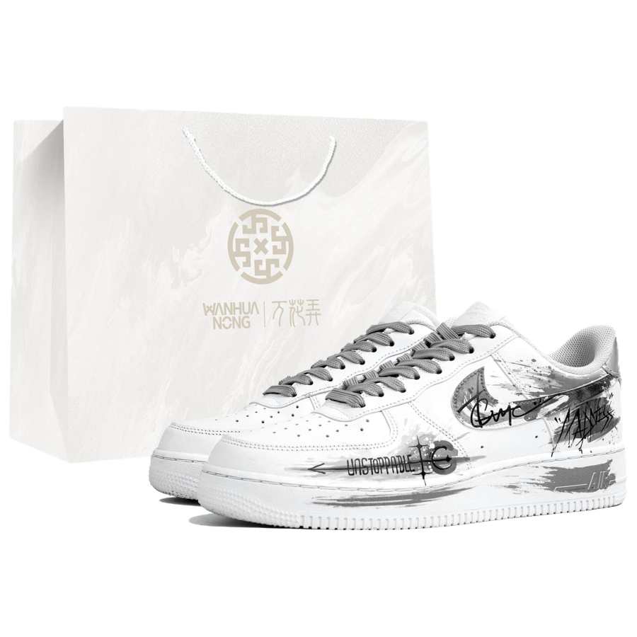 Nike Nike Air Force 1 Wan Hua Nong, Silver Knight, Shopping Bag Low top Skateboard Shoes Unisex White