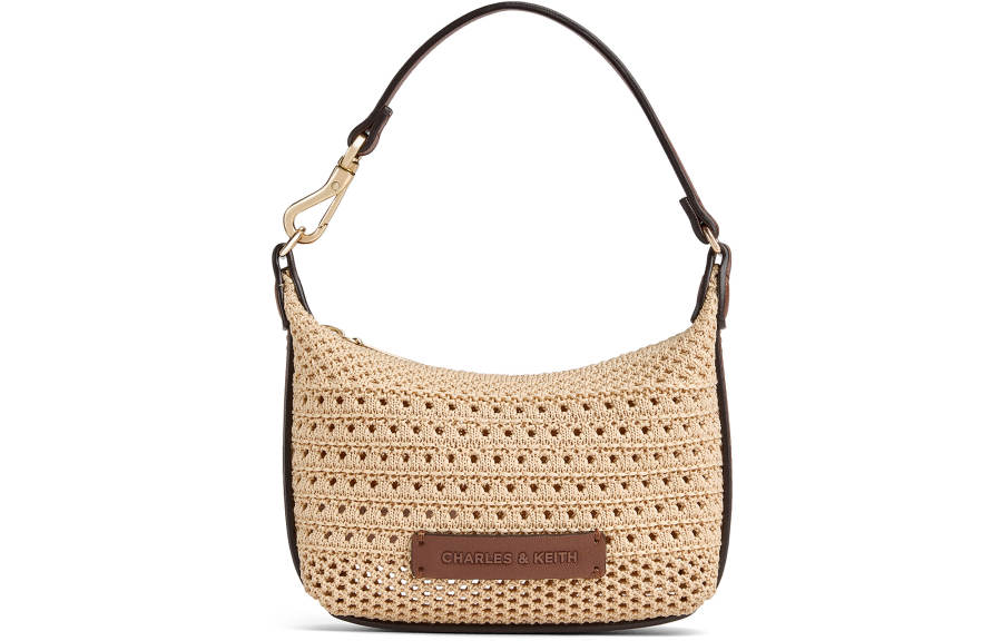 CHARLES&KEITH PU, Textile Mixture Handbag, Crossbody Bag Mini Women's Beige