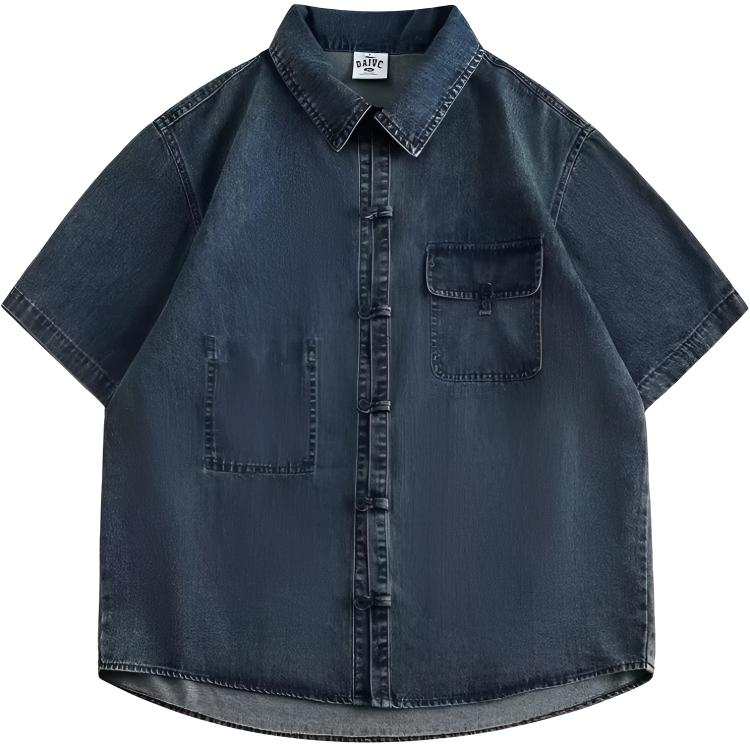 Lnga Landgre Shirts Men's Dark Blue Lapel Moderate Denim