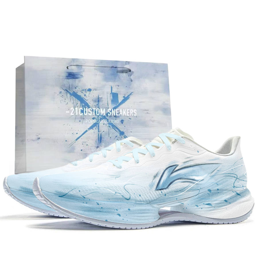 Li-Ning Li Ning Super Light 22 Abrasion Resistant Height Increasing Low top Trail Running Shoes Men's White Blue