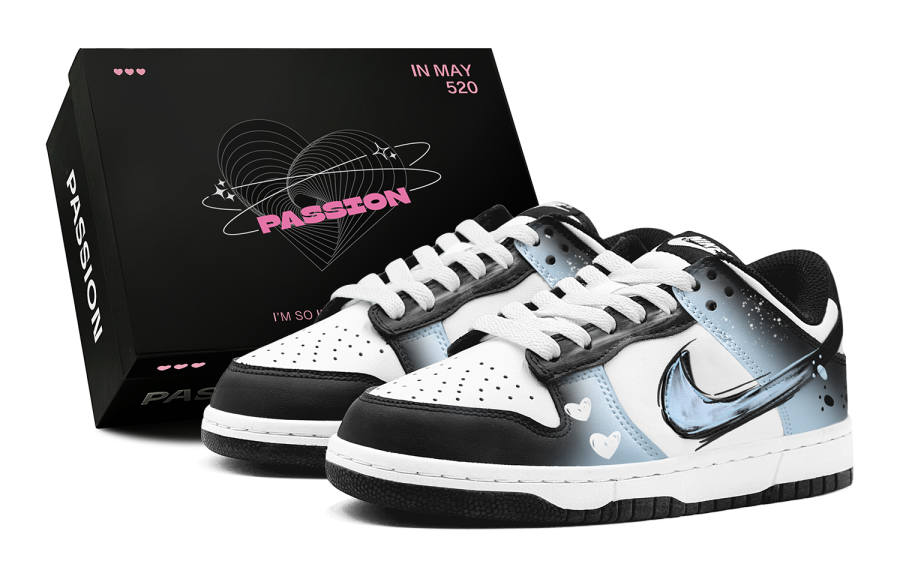 Nike Nike Dunk Romantic Favor, Ink Blue Heart, Graffiti, Individual Fashion Low top Casual Skate Shoes Men's Blue
