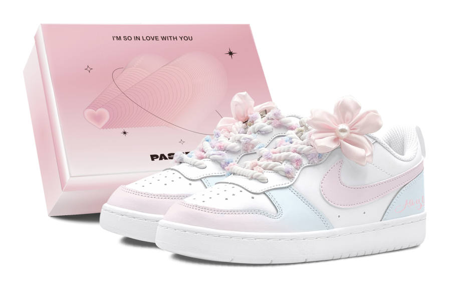 Nike Nike Court Borough GS Couple's, Romantic Favor, Pink Blue Island, Fresh Sweet Style Low top Casual Skate Shoes Women's