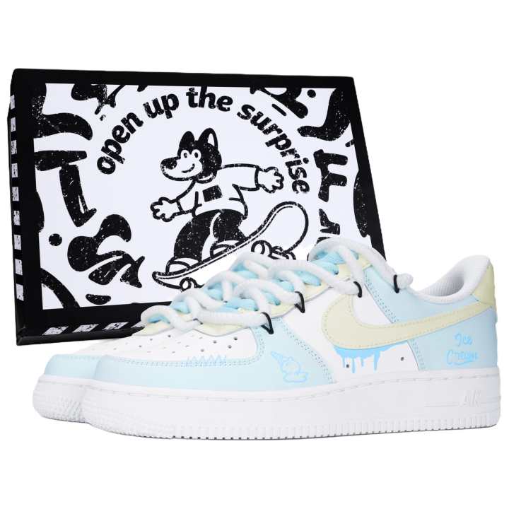 Nike Nike Air Force 1 Air Force 1, Blue Yellow Sweet Rhythm Leather Slip Resistant Abrasion Resistant Low top