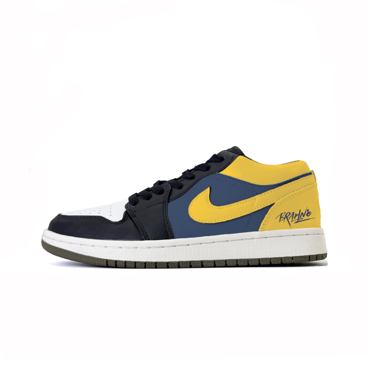 Jordan Jordan Air Jordan 1 Blue Yellow Coast Synthetic Leather, Leather Slip Resistant Abrasion Resistant Low top