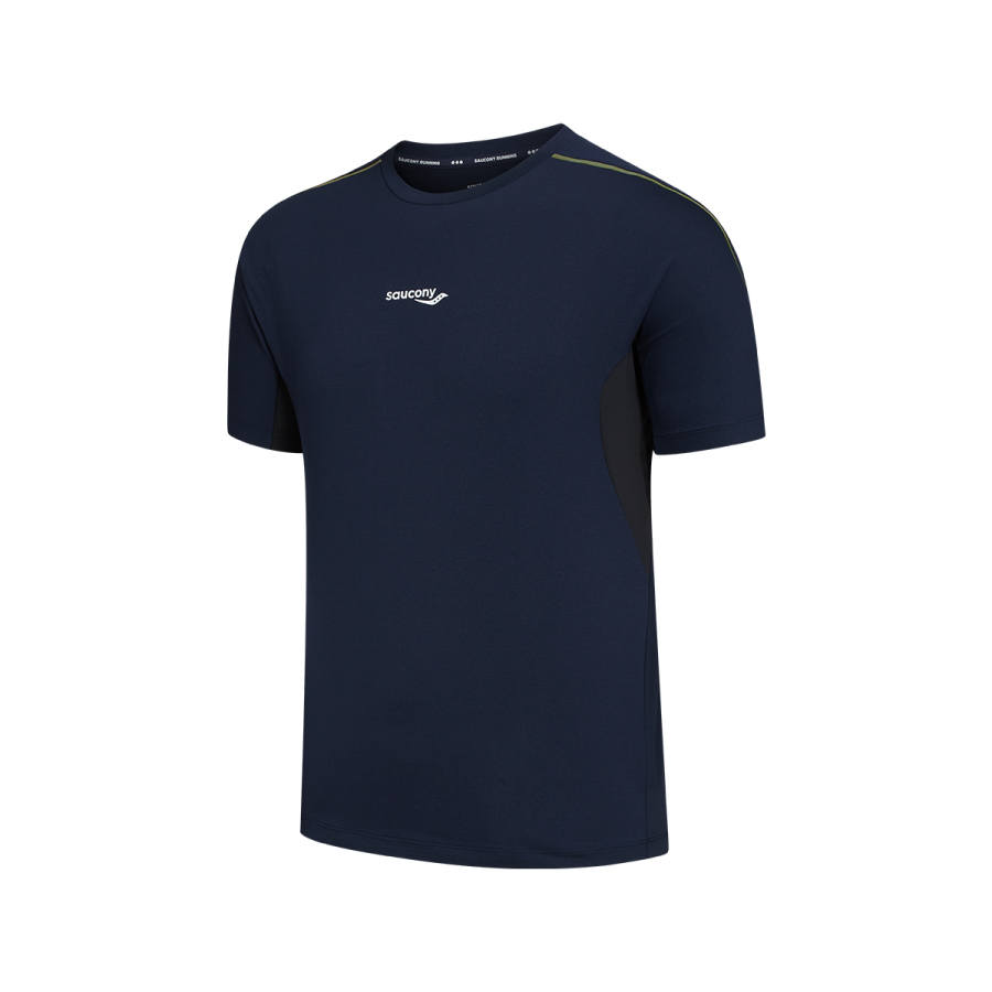 Saucony T Shirts Men's Dark Stone Blue Crew Neck Moderate