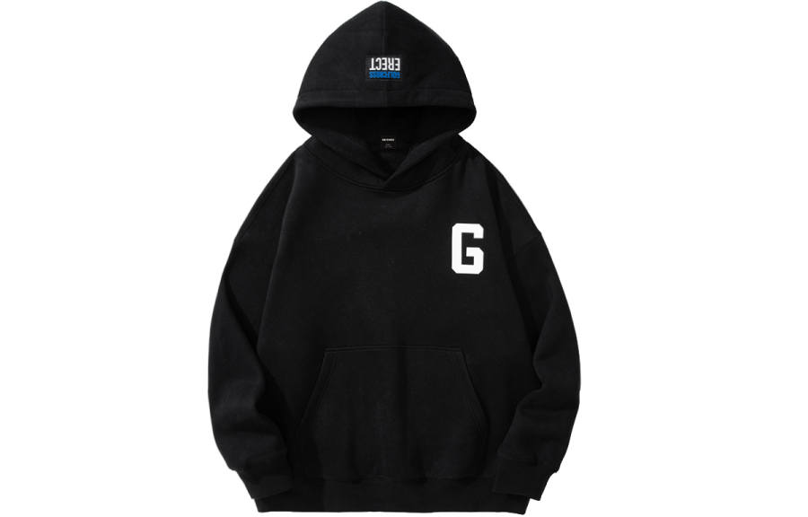 GOLFCROSS GOLFCROSS 3D Effect Letter Print Basic Minimalist Style Loose Fit Drop Shoulder Fleece Lined Hooded Pullover Sweatshirt