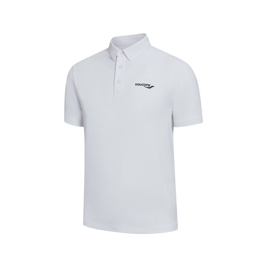 Saucony Polo Shirts Men's Pearl White Polo Collar Moderate Straight Fit