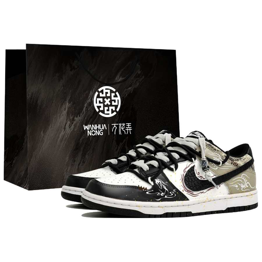 Nike Nike Dunk Wan Hua Nong, Yun Ju Yi, Shopping Bag Abrasion Resistant Low top Skateboard Shoes Men's Black White Gray