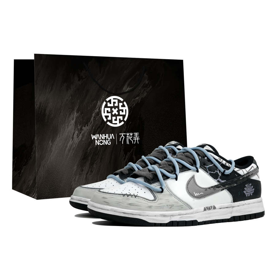 Nike Nike Dunk Kaleidoscope, Mist Sea Eyes, Shopping Bag Abrasion Resistant Low top Skateboard Shoes Men's Black White Gray