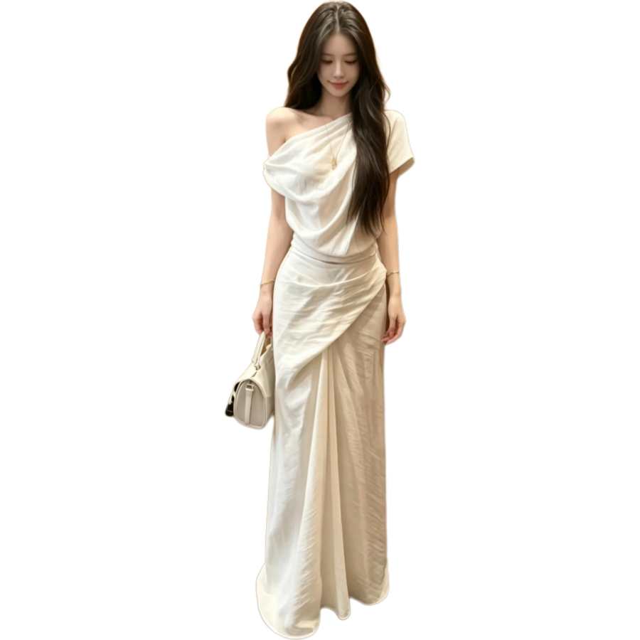 Cotton Gene Two Piece Skirt Sets Women's Asymmetrical Collar Moderate Long