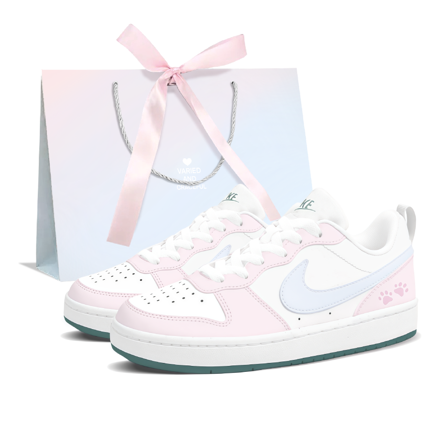 Nike Nike Court Borough Butter Cream Puff Slip Resistant Abrasion Resistant Low top Skateboard Shoes Women's Pink Blue
