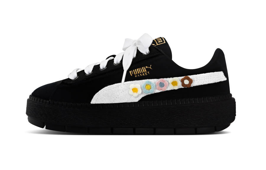 PUMA Platform Trace Slip Resistant Height Increasing Abrasion Resistant Low top Skateboard Shoes Women's Black White