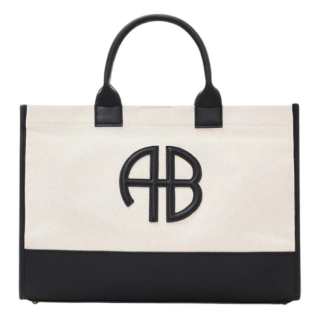 Anine Bing Cotton Tote Handbag Unisex Beige & Black