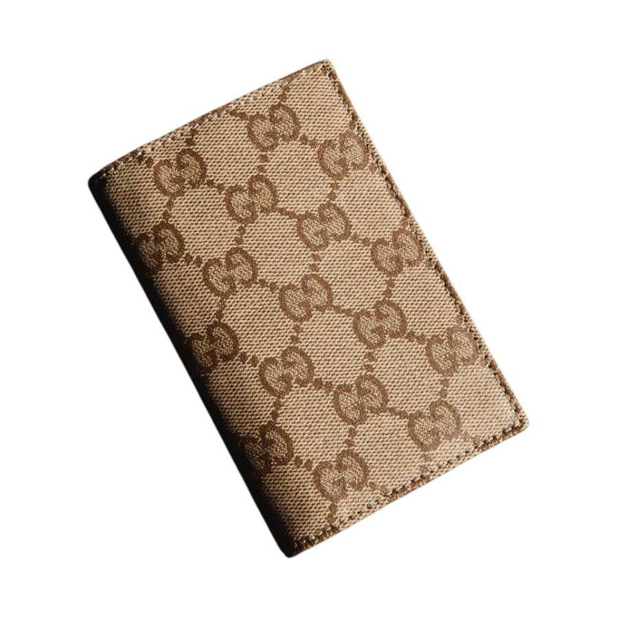 GUCCI GG Coated Canvas Card Holder Men's Sand & Dark Brown