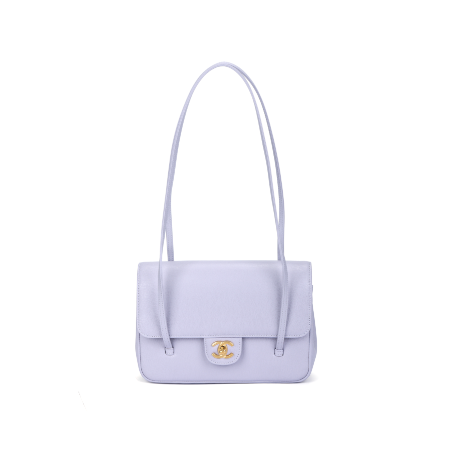 CHANEL Grain Embossed Shiny Calfskin & Gold Metal Flap Bag Shoulder Bag Small Women's Purple