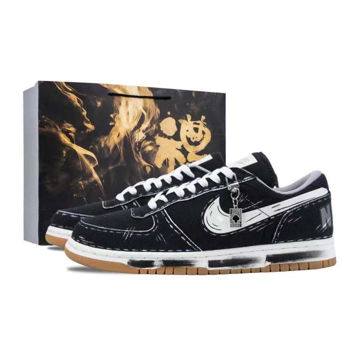 Nike Nike Big Sketch Graffiti Slip Resistant Abrasion Resistant Low top Skateboard Shoes Men's White Black