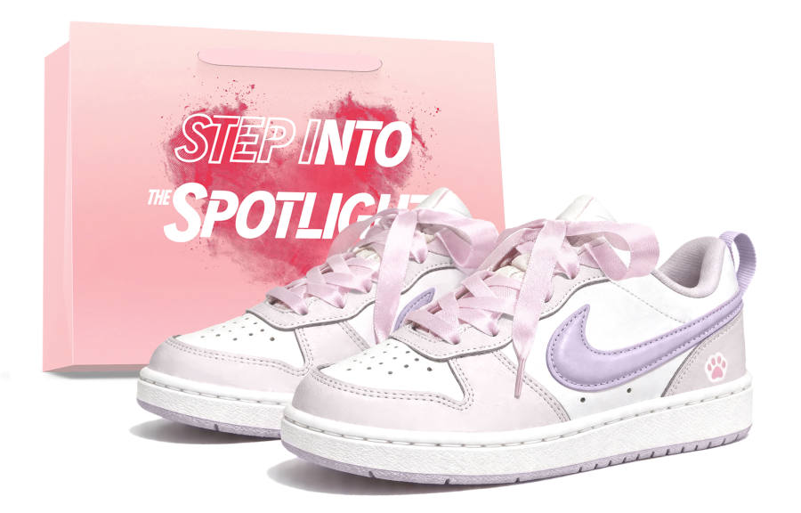 Nike Nike Court Borough Taro Paste Cat Paw, Shopping Bag Leather Slip Resistant Low top Skateboard Shoes Unisex Purple Pink