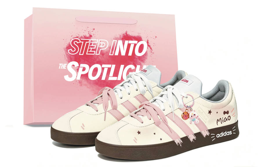 Adidas Adidas VL COURT 2.0 Kitten Tales Slip Resistant Cushioning Low top Skateboard Shoes Unisex Beige Pink