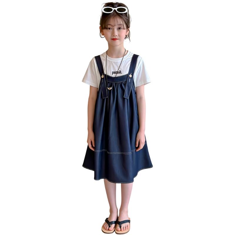 YALU Grade School Two Piece Skirt Sets Crew Neck Thin Mid Length