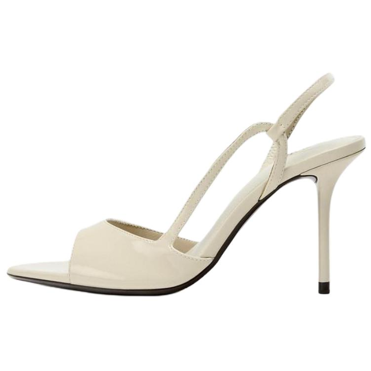 ZARA Pu One Strap Sandals 8.5cm Women's Light Beige Yellow