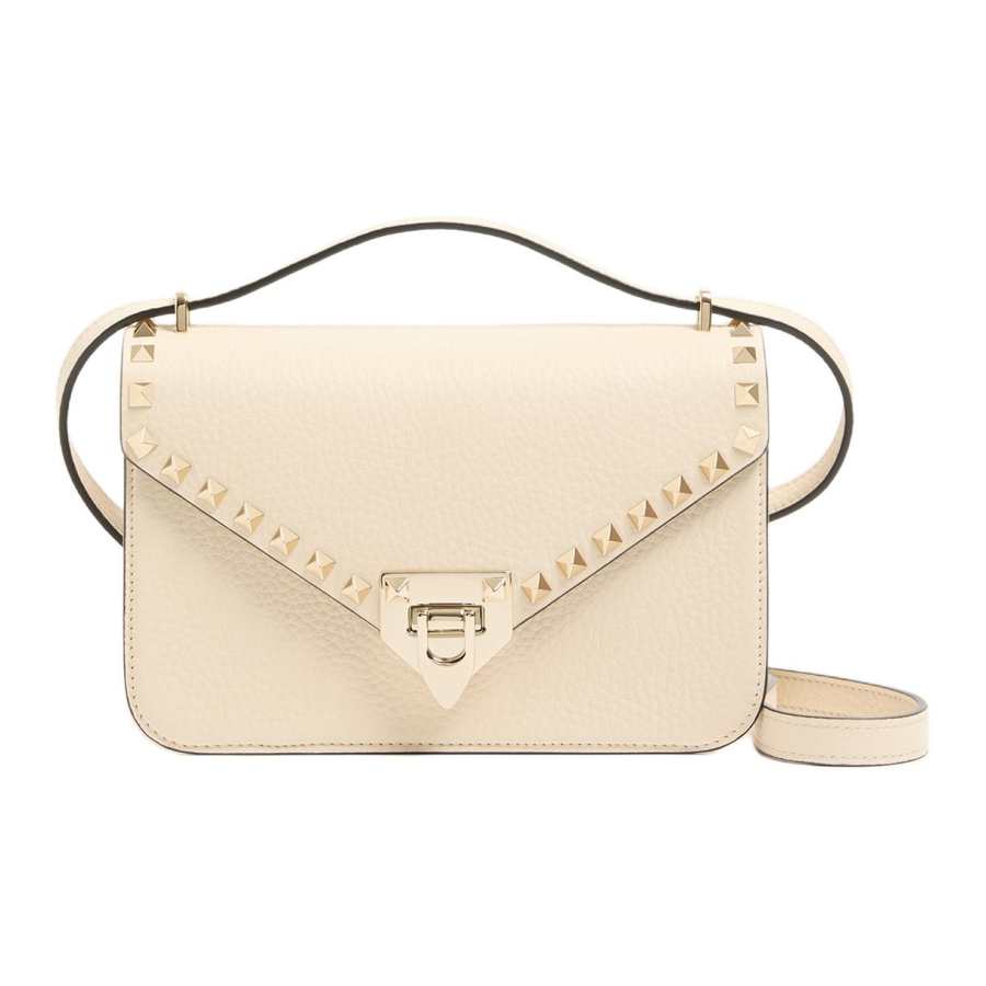 Valentino Rockstud Grained Calfskin Shoulder Bag Small Women's Ivory White